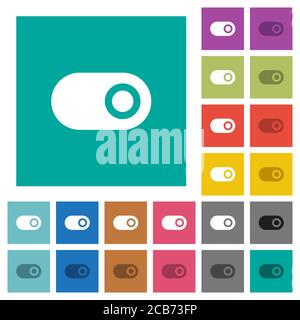 Single horizontal toggle multi colored flat icons on plain square backgrounds. Included white and darker icon variations for hover or active effects. Stock Vector