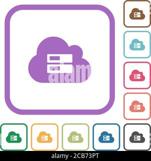 Cloud storage simple icons in color rounded square frames on white background Stock Vector