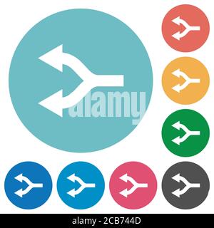 Split arrows left flat white icons on round color backgrounds Stock Vector