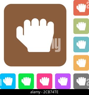 Right handed grab gesture flat icons on rounded square vivid color backgrounds. Stock Vector