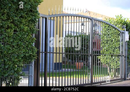High quality garden fence made with metal bars Stock Photo