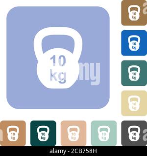 Kettlebel 10 Kg white flat icons on color rounded square backgrounds Stock Vector