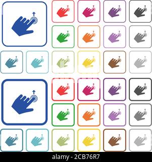 Left handed slide up gesture color flat icons in rounded square frames. Thin and thick versions included. Stock Vector