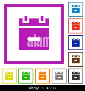 Remove schedule item flat color icons in square frames on white background Stock Vector