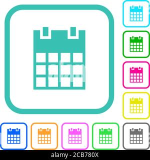 Single calendar vivid colored flat icons in curved borders on white background Stock Vector