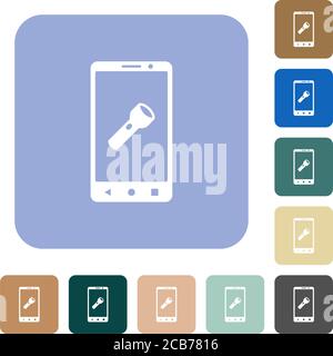Mobile flashlight white flat icons on color rounded square backgrounds Stock Vector