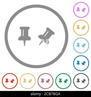 Toggle pin flat color icons in round outlines on white background Stock Vector