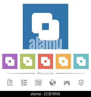 Exclude shapes flat white icons in square backgrounds. 6 bonus icons included. Stock Vector