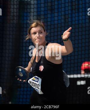 Winner Kristin PUDENZ (SC Potsdam/1st place) action, discus throwing women, on August 9th, 2020 German Athletics Championships 2020, from August 8th. - 09.08.2020 in Braunschweig/Germany. Â | usage worldwide Stock Photo