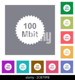 100 mbit guarantee sticker flat icons on simple color square backgrounds Stock Vector