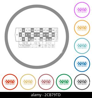 Roulette table flat color icons in round outlines on white background Stock Vector