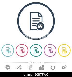 Default document flat color icons in round outlines. 6 bonus icons included. Stock Vector