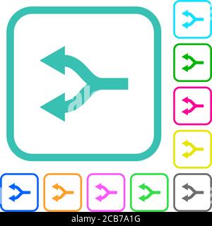 Split arrows left vivid colored flat icons in curved borders on white background Stock Vector