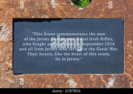 Monument to the Jersey Contingent, Royal Irish Rifles, who fought and died during World War 1 in Guillemont (Picardy), France Stock Photo