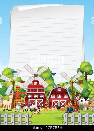 Blank paper in organic farm with animal farm set illustration Stock ...