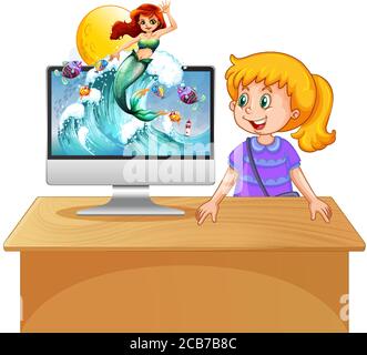 Mermaid on the computer screen illustration Stock Vector Image & Art ...