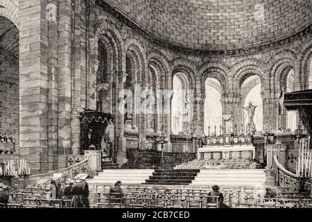 Inside the Sacre Coeur Basilica, Montmartre. Paris, France. Old XIX century engraved illustration from La Ilustracion Española y Americana 1894 Stock Photo