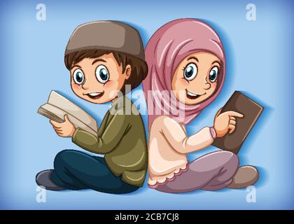 Muslim students reading the book illustration Stock Vector