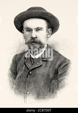 Portrait of Pierre Paul Emile Roux (1853-1933) French bacteriologist, assistant to Louis Pasteur. In 1894, with Yersin, discovered the non-toxic treatment for Diptheria. France. Old XIX century engraved illustration from La Ilustracion Española y Americana 1894 Stock Photo