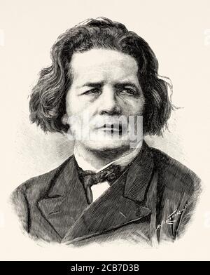 Portrait of Anton Grigoryevich Rubinstein (1829 – 1894) Russian pianist, composer and conductor, He founded the Saint Petersburg Conservatory. Russia. Old XIX century engraved illustration from La Ilustracion Española y Americana 1894 Stock Photo