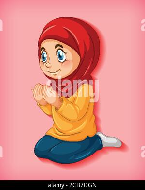 Muslim girl practice religion illustration Stock Vector