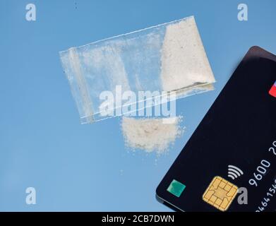 crystal meths Drug with money card and bag Stock Photo