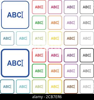 Typing text with cursor color flat icons in rounded square frames. Thin and thick versions included. Stock Vector