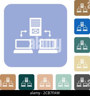 Multiple connections to mail server white flat icons on color rounded square backgrounds Stock Vector