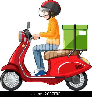 Man riding scooter on white background illustration Stock Vector