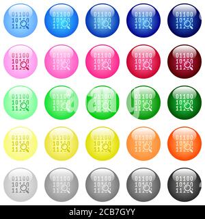 Code analysis icons in set of 25 color glossy spherical buttons Stock Vector