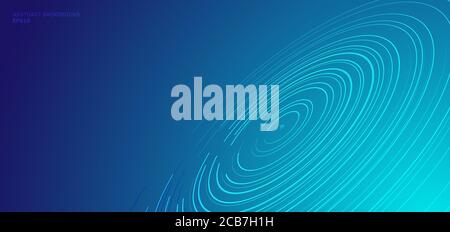 Abstract technology concept distorted circles pattern circular Spiral lines, star trails on blue background with space for your text. Vector illustrat Stock Vector