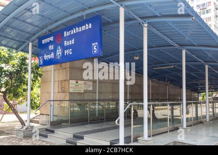 Entrance to the underground station at the Barakhambha metro station in New Delhi Stock Photo