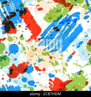 Abstract watercolor paint splashes vector seamless pattern. Colorful art ink texture background. Hand drawn summer fabric design, wrapping paper, tren Stock Vector