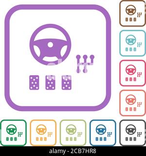 Car controls simple icons in color rounded square frames on white background Stock Vector