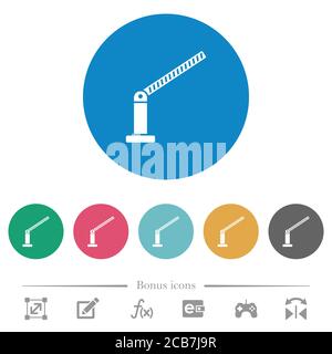 Opened barrier flat white icons on round color backgrounds. 6 bonus icons included. Stock Vector