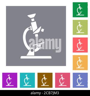 Microscope flat icons on simple color square backgrounds Stock Vector