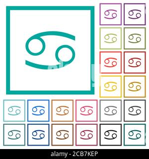 Cancer zodiac symbol flat color icons with quadrant frames on white background Stock Vector
