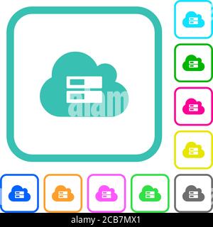 Cloud storage vivid colored flat icons in curved borders on white background Stock Vector