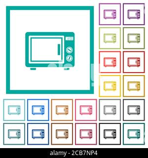 Microwave oven flat color icons with quadrant frames on white background Stock Vector