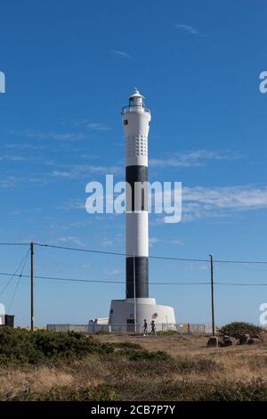 The newest lighthouse on Dungeness beach, Kent. Stock Photo