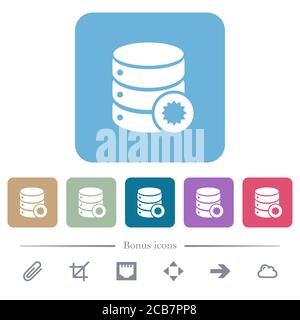 Certified database white flat icons on color rounded square backgrounds. 6 bonus icons included Stock Vector