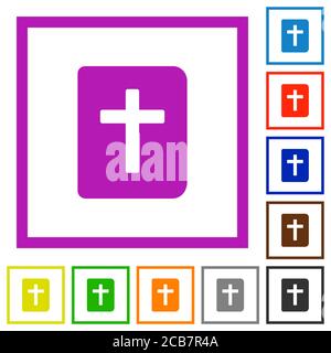 Holy bible flat color icons in square frames on white background Stock Vector