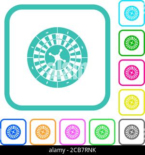 Roulette wheel vivid colored flat icons in curved borders on white background Stock Vector