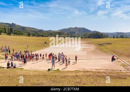 Olympia, Peloponnese, Greece.  Ancient Olympia. The stadium where athletic events were held.  Olympia was the venue of the ancient Olympic Games.   An Stock Photo