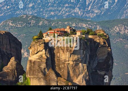 Meteora, Thessaly, Greece.  The Eastern Orthodox Holy Trinity Monastery.  (In Greek, Agia Triada or Ayías Triádhos or Ayia Triada).  It is thought tha Stock Photo