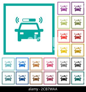 Flashing police car flat color icons with quadrant frames on white background Stock Vector