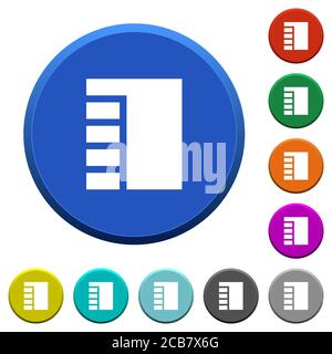 Vertical tabbed layout active round color beveled buttons with smooth surfaces and flat white icons Stock Vector