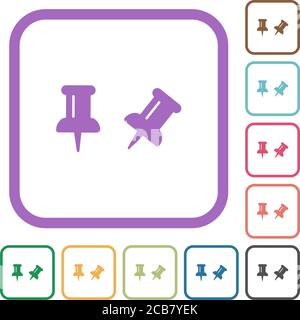 Toggle pin simple icons in color rounded square frames on white background Stock Vector