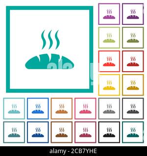 Fresh bread flat color icons with quadrant frames on white background Stock Vector