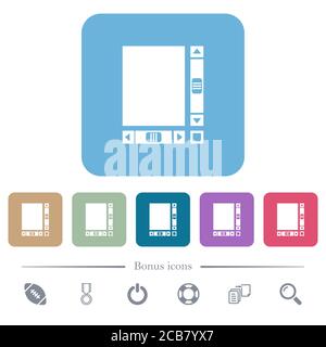 Blank document with scroll bars white flat icons on color rounded square backgrounds. 6 bonus icons included Stock Vector